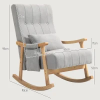 HOMCOM Sillón Mecedora con Cojín Lumbar Asiento Ancho Marco de Haya hasta 120 kg Gris(m-3)