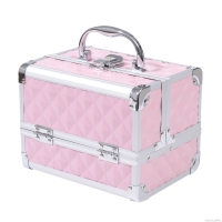 HOMCOM Kosmetikkoffer Aufbewahrung 3 Ebenen mit Spiegel, Verriegelung mit 2 Schlüsseln, Abmessungen 20L x 15B x 15H cm Rosa