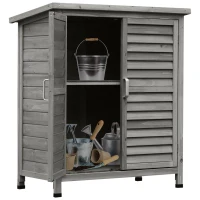 Outsunny Armadio da Giardino Rimessa per Attrezz con Ripiano, Porte Persiane, Tetto in Bitume, Legno di Abete, 87L x 46.5l x 96.5H cm, Grigio(m-1)