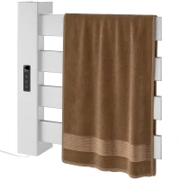 HOMCOM Sèche-Serviettes Électrique Mural pour Salle de Bain avec 4 Barres Chauffage Rapide Wi-Fi et Écran Tactile 47,5x9,5x49 cm Blanc(m-1)