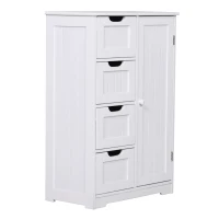 Meuble de salle de bain avec 4 tiroirs et 1 armoire Étagère réglable à 3 hauteurs Peinture écologique Anti-basculement en MDF Blanc 56x30x83cm(m-1)