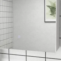 kleankin Armadio Murale con Specchio e Illuminazione a LED per Bagno 2 in 1, 90L x 15l x 70H cm(m-4)