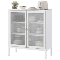 HOMCOM Buffet Mobile da Cucina a 3 Livelli con 2 Ante a Maglia con Ripiano Regolabile, 80 x 37 x 92 cm, Bianco(m-5)