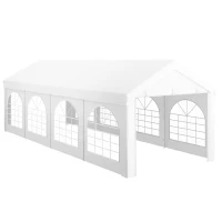 Outsunny Gazebo da Ricevimento, Tendone, Padiglione 8 x 3 m con 8 Grandi Finestre e 2 Porte, 24m², Bianco(m-1)