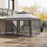 Outsunny Tonnelle avec Moustiquaires Réglable sur 3 Niveaux, en Acier et tissu Oxford, 326x326x272 cm, Gris Clair et Foncé(m-3)