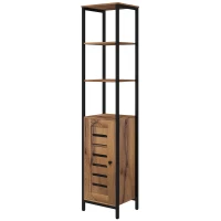 kleankin Mobile Colonna Bagno con 3 Ripiani Aperti, Porta a Doghe, Ripiani Regolabili, Stile Industriale, Marrone Rustico(m-5)