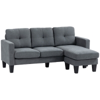 HOMCOM Sofá esquinero 3 Plazas chaise longue reversible izquierda o derecha sala gran confort respaldo capitonado Gris