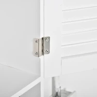 kleankin Mensola Alta da Parete Bagno, Armadio 2 Ante Persiane con Mensola, Porta Asciugamani, Legno Bianco(m-3)