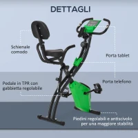 HOMCOM Bicicleta estática plegable, respaldo sillín ajustable asas ergonómicas Verde Negro(m-4)