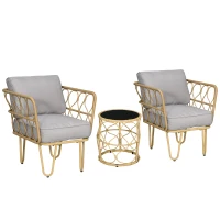 Outsunny Set da Giardino in Rattan da 3 Pezzi con 2 Poltrone e 1 Tavolino Rotondo, Cuscini Inclusi, Kaki(m-5)