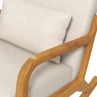 HOMCOM Sillón Mecedora de diseño retro madera de caucho 64,5x92x81 5 cm Beige + Marrón(m-5)