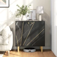 HOMCOM Credenza da Archiviazione con 2 Porte e Ripiano Regolabile, Piedini in Metallo, 76 x 35 x 77 cm, Marmo e Nero(m-2)