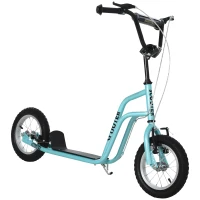 HOMCOM Trottinette Enfant Guidon Réglable Scooter Patinette Ville Enfant Rouleau Kickboard avec Pneus Gonflables 12 Pouces à partir de 5 Ans Bleu 120 x 58 x 75-80 cm(m-4)