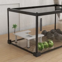 PawHut Terrario per Rettili, Terrario Trasparente con Coperchio Scorrevole in Rete Metallica, Nero(m-4)