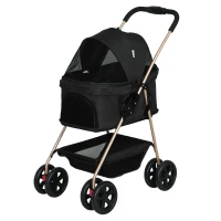 PawHut Poussette pour Chiens 3 en 1 Pliable avec Sac de Transport et Panier Inférieur, Noir(m-1)