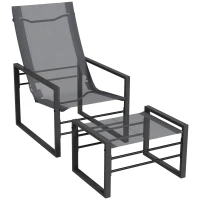 Outsunny Conjunto de sillón reclinable de jardín con reposapiés, tumbona, estructura de metal y tela mesh transpirable - Gris(m-1)