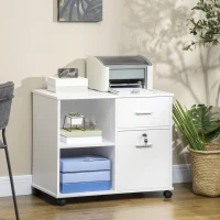 Vinsetto Supporto stampante Organizzatore Mobile da ufficio con 2 cassetti di cui 1 con serratura per formato A4, 86,3L x 40P x 66,5H cm, in Legno Bianco(m-2)