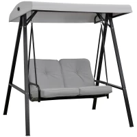 Outsunny Gartenliege für 2 Personen mit großem Komfort inkl. Sitz- und Rückenkissen, Armlehnen und Sonnendach in Grau(m-1)