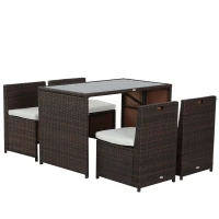 Outsunny Conjunto de jardín encastrable 4 sillas monobloques con cojines desenfundables y mesa de resina trenzada chocolate(m-6)