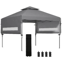 Outsunny Gazebo Pop-up da Giardino Pieghevole 5 x 3 m, Tessuto Oxford con 2 Pareti Regolabili, Sacca per Trasporto con Ruote Inclusa, Grigio(m-5)