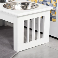 PawHut Podwyższony stojak na miski dla psów z podwójną miską dla psów i kotów - Stojak na miski o wymiarach 44D x 24S x 15W cm - 2 miski ze stali nierdzewnej o pojemności 0,9L w zestawie - biały(m-5)
