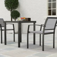 Outsunny Ensemble de 3 pièces pour repas en extérieur, table en imitation bois, 2 chaises, résistant aux intempéries, cadre en acier, mobilier de terrasse, Gris(m-4)