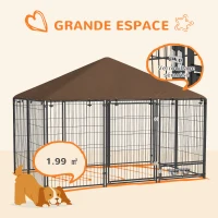 PawHut Kennel da Esterno per Cani in Acciaio e Tessuto Oxford con Supporto Ciotola e Tetto Resistente alle Intemperie, Spazioso, Marrone(m-3)