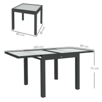 Outsunny Mesa Extensible de Jardín Grande desplegadas 160x80x75 cm Aluminio Tablero de Vidrio Templado transparente(m-3)