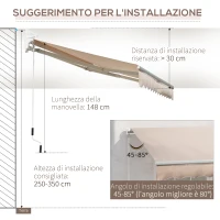 Outsunny Ausfallmarkise für den Außenbereich mit Kurbelöffnung, 295x200 cm, Beige(m-3)