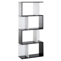 HOMCOM Libreria Scaffale Mobile da Rangement di Design Contemporaneo a Forma di S 4 mensole 60L x 24l x 148H cm Nero Bianco(m-5)