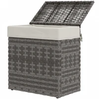 Outsunny Garten- und Hauskorb aus Rattan mit Innenfutter, 57x34x62cm, Grau(m-1)