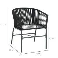 Outsunny Lote de 2 sillas de jardín de exterior para 2 personas en metal y cuerda PE con cojines, Negro y Gris oscuro(m-3)