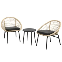 Outsunny Conjunto de Muebles de Jardín de Ratán Set de Terraza 2 Sillas y Mesa Amarillo(m-7)