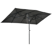 Outsunny Parasol Double Inclinable et Réglable avec Corde, en Polyester et Métal, 150x295x170-214 cm, Gris