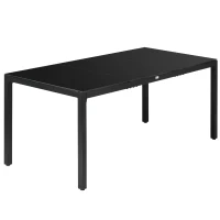 Outsunny Mesa de jardín rectangular para 8 personas con tablero de vidrio templado y marco de aluminio Negro(m-7)