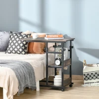 HOMCOM Tavolino d'Appoggio, Tavolino da Letto per Computer Portatile, Altezza Regolabile, 2 Mensole Integrate, Struttura Metallica, Marrone(m-2)