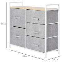 HOMCOM Cómoda con Cajones de Tela Mueble de Almacenamiento con 5 Cajones Extraíbles para Dormitorio Salón Cocina 83x29x77 cm Gris(m-3)