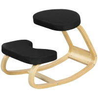 HOMCOM Kniesessel mit Wippbewegung, aus Leinenstoff und Birkenholz, 50x73x55 cm, Schwarz(m-1)