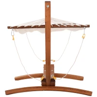 Outsunny Hamac con soporte de madera hamaca con soporte exterior 4 cuerdas de seguridad carga 120 kg Madera Natural y Blanco(m-4)