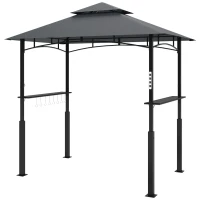 Outsunny Pérgola de barbacoa de dos niveles toldo de recepción para jardín con luz LED 240x150x250 cm Gris oscuro(m-7)
