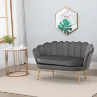HOMCOM Canapé 2 Places en Tissu Effet Velours avec Accoudoirs, Canapé Moderne avec Assise Rembourrée pour Chambre à Coucher et Salon, 133x63x75cm, Gris(m-2)