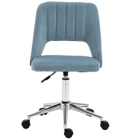 Vinsetto Chaise de Bureau, Hauteur Ajustable Chaise de Bureau sans Accoudoir, Pivotante Chaise de Bureau avec Aspect Velours, Chaise de Maquillage Ergonomique pour Chambre à Coucher, Bureau, Bleu(m-1)