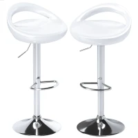 HOMCOM Set 2 Drehbare Barhocker mit Fußstütze, Höhenverstellbar, Stahlbasis Sitz aus ABS, Weiß(m-1)