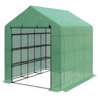 Outsunny Serra da Giardino con Ripiani a 3 Livelli, Porta Avvolgibile, Tubo in Acciaio, 244 x 180 x 210 cm, Verde(m-5)