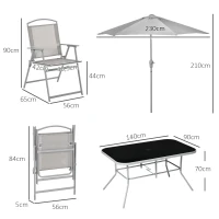 Outsunny Gartenmöbel-Set 8-teilig mit großem Sonnenschirm, Tisch und klappbaren Stühlen - Epoxid-Stahl, Textilene, Polyester in Grau(m-3)