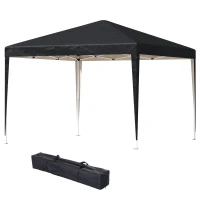 Outsunny Pavillon, 2,95 x 2,95 m Pavillon pliable Pop-Up, Pavillon de jardin, Tente de fête, Protection UV, Acier+Tissu Oxford, Noir(m-1)