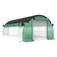 Outsunny 6x3x2 m Túnel de Plástico con Red de Protección Solar Paredes Laterales Enrollables Cubierta de Plástico Estructura de Acero