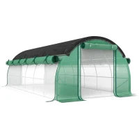 Outsunny 6x3x2 m Túnel de Plástico con Red de Protección Solar Paredes Laterales Enrollables Cubierta de Plástico Estructura de Acero(m-1)