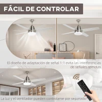 HOMCOM Ventilador de Techo con Luz 46W Ø129 cm Motor DC con 4 Aspas Reversibles Mando a Distancia y Temporizador Plata(m-5)