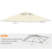 Outsunny Toldo de repuesto para cenador carpa techo de reemplazo gazebo de jardín poliéster 180 g/m² 3x3 m Crema(m-3)
